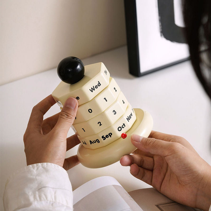 MOMO"S TALK — Wooden Perpetual Desk Calendar & Night Light - scene