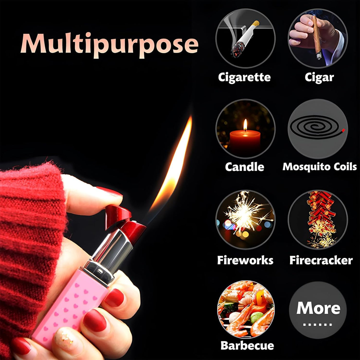 Cute Lipstick Lighter, 2 Pack Soft Flame Refillable Butane Lighter with Flame Adjustment Tool, Unique Torch Lighter Cool Lighters for Women,Girls, Birthday, Anniversary(Without Butane)-Red