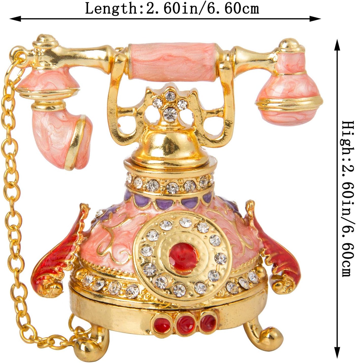 Vintage Small Pink Telephone Shaped Trinket Box with Rich Enamel and Sparkling Rhinestones Unique Gift for Family