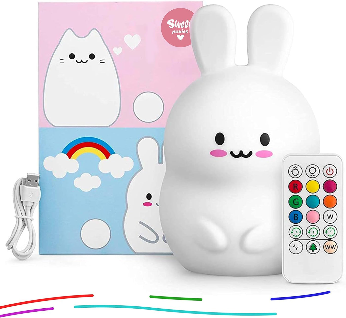 (4.8” X 4.8” X 7.4”; 11.6 Oz Rabbit LED Light Gift for Rabbit Lovers, Women, & Girls – Battery Operated (1.6 W) Table, Desk, & Bedside Lamp Both Color Changing & Wrapped in Gift Packagel