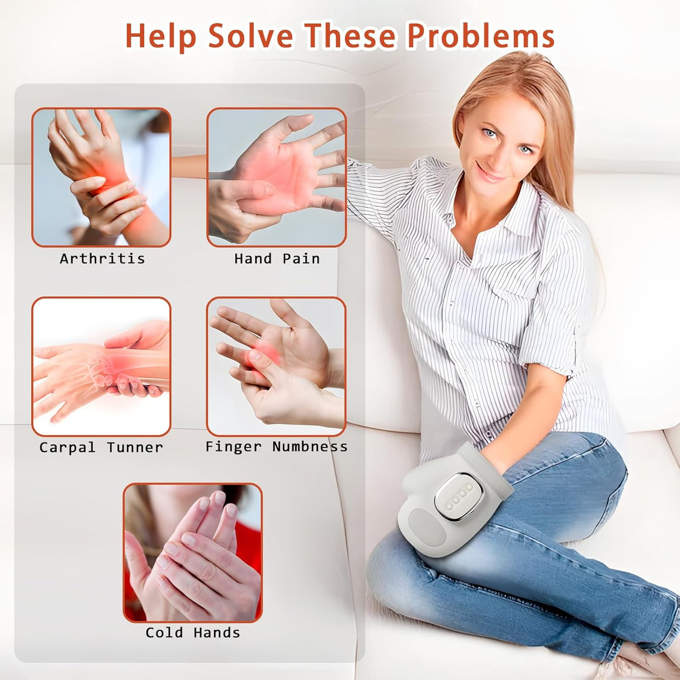 Hand Massager with Heat and Compression, Cordless Hand Massager with 3 Heat Levels & 5 Compression Massage Modes, Pressure Therapy for Arthritis and Carpal Tunnel Pain Relief, Gifts for Women Men