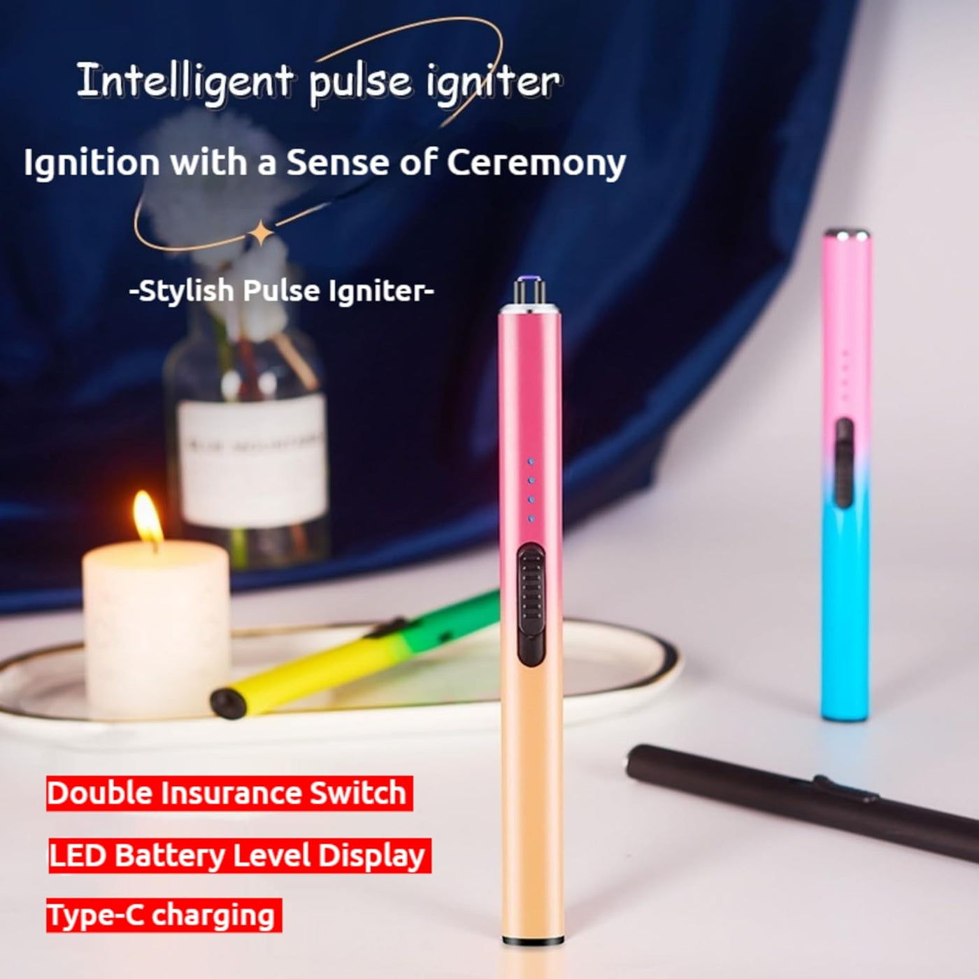 Rechargeable Electric Candle Lighter - Windproof Plasma Arc Lighter, Flameless USB Lighter, Cool Electric Lighters, Unique for Women, Great for Candles, BBQ, Camping & Home Use