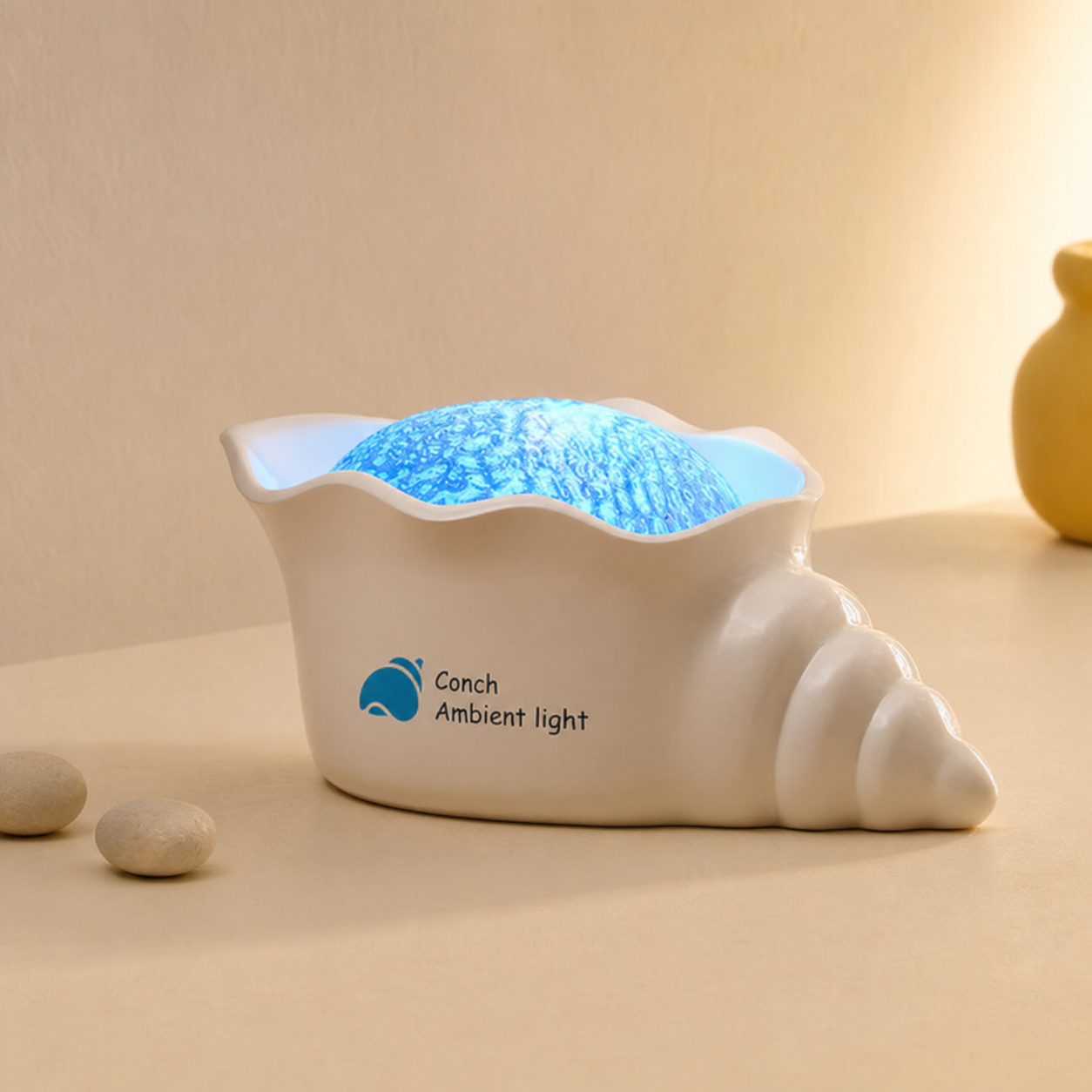 Nova conch ambient light glowing in a warm beige interior