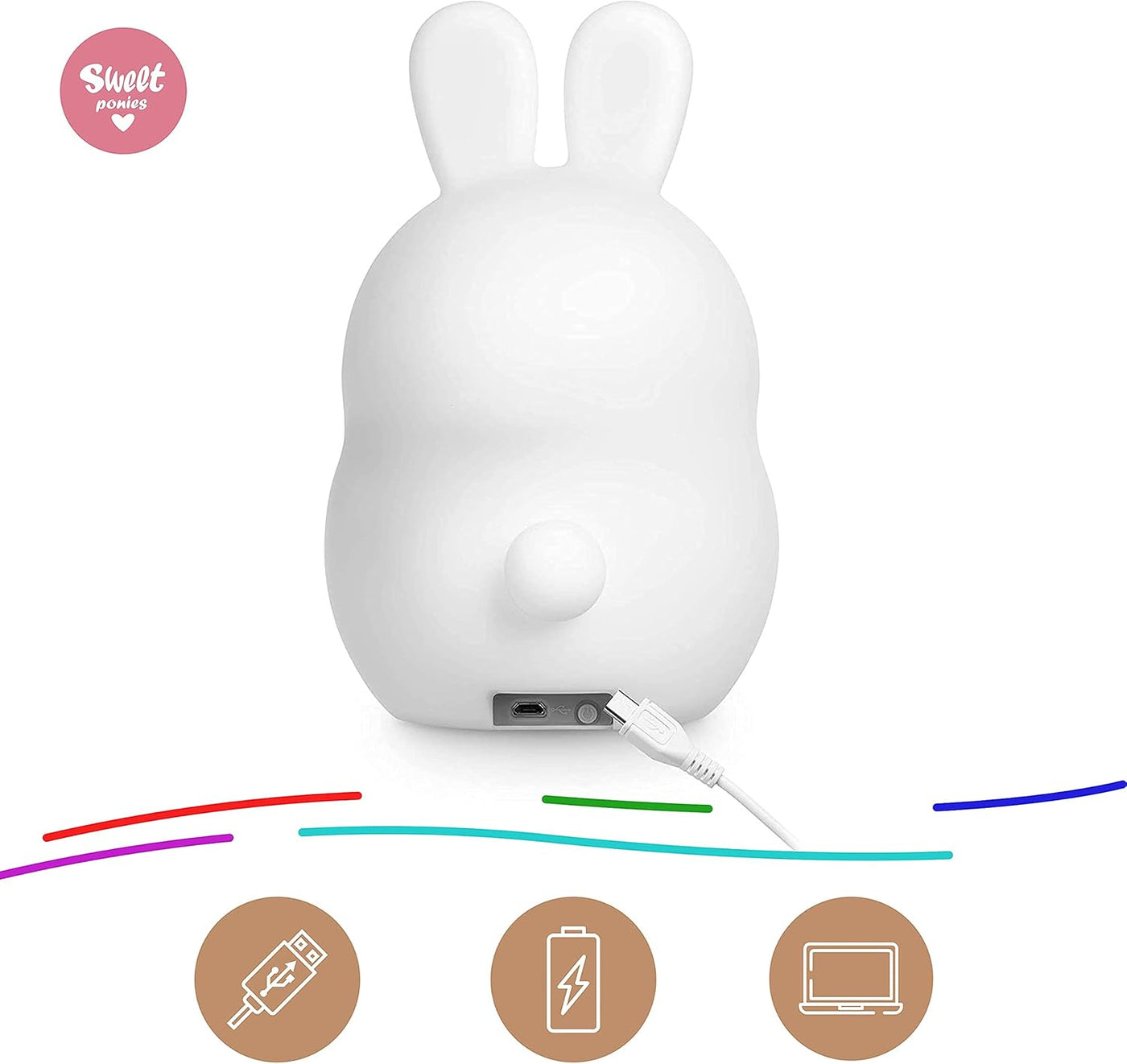 (4.8” X 4.8” X 7.4”; 11.6 Oz Rabbit LED Light Gift for Rabbit Lovers, Women, & Girls – Battery Operated (1.6 W) Table, Desk, & Bedside Lamp Both Color Changing & Wrapped in Gift Packagel