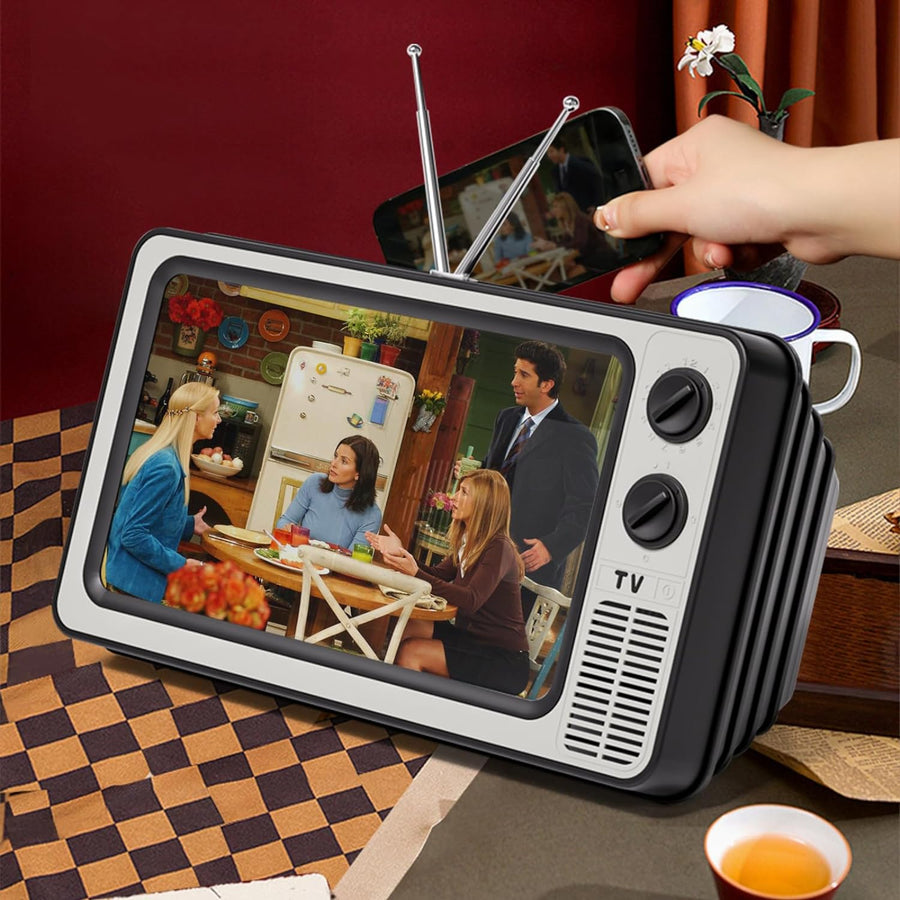 12" Retro TV Amplifier Phone Screen Magnifier - Gifts for Dad - 3D HD Mobile Phone Screen Magnifying Enlarger for Movies, Videos, Games - Fit for All Smartphones (Tech Grey)
