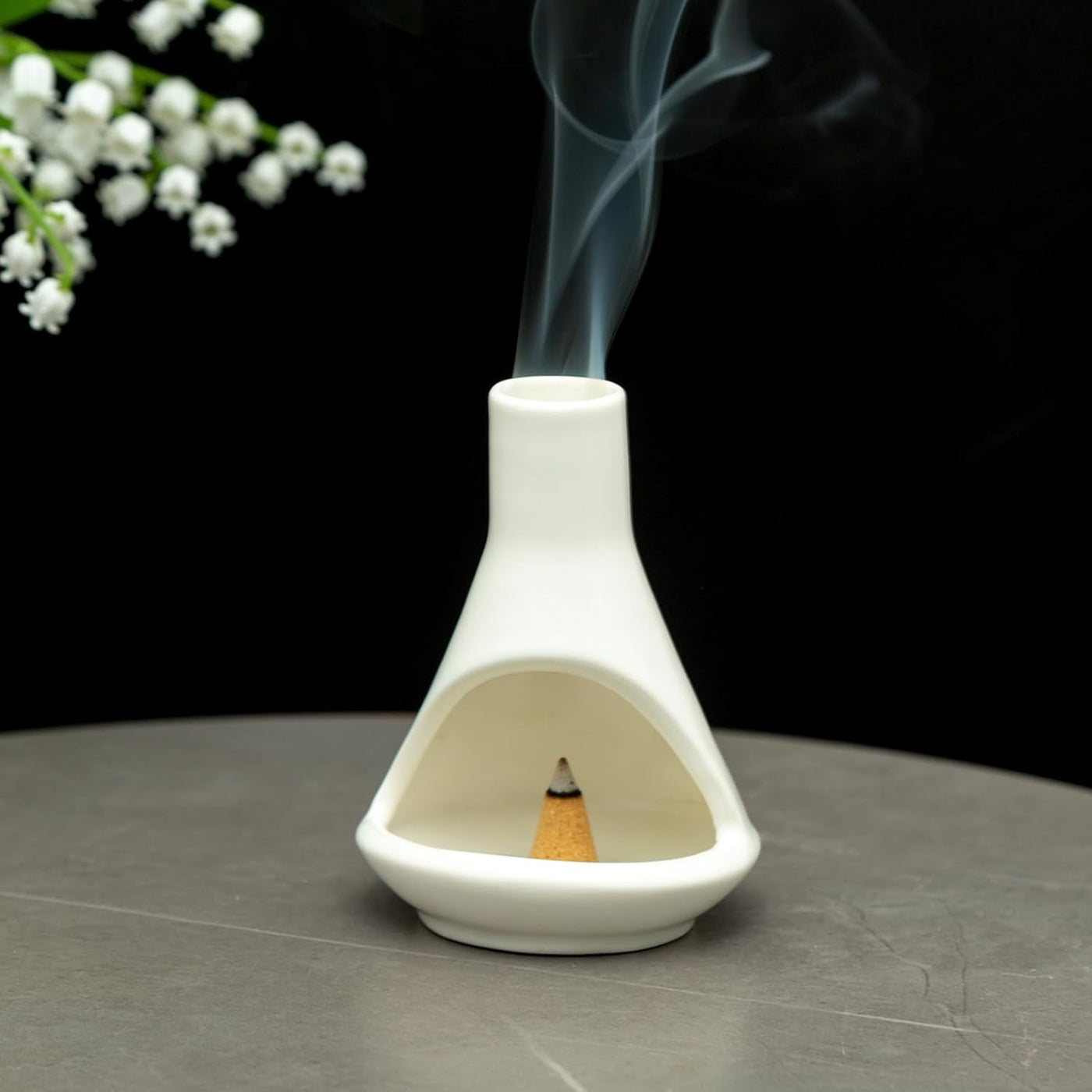 Ceramic Chiminea Palo Santo Holder and Burner - Modern Medieval Incense Candle and Matchstick Mini Chiminea for Wood Sticks and Bulk Incense with Ash Catcher - Zen-Inspired Home Decor Gift