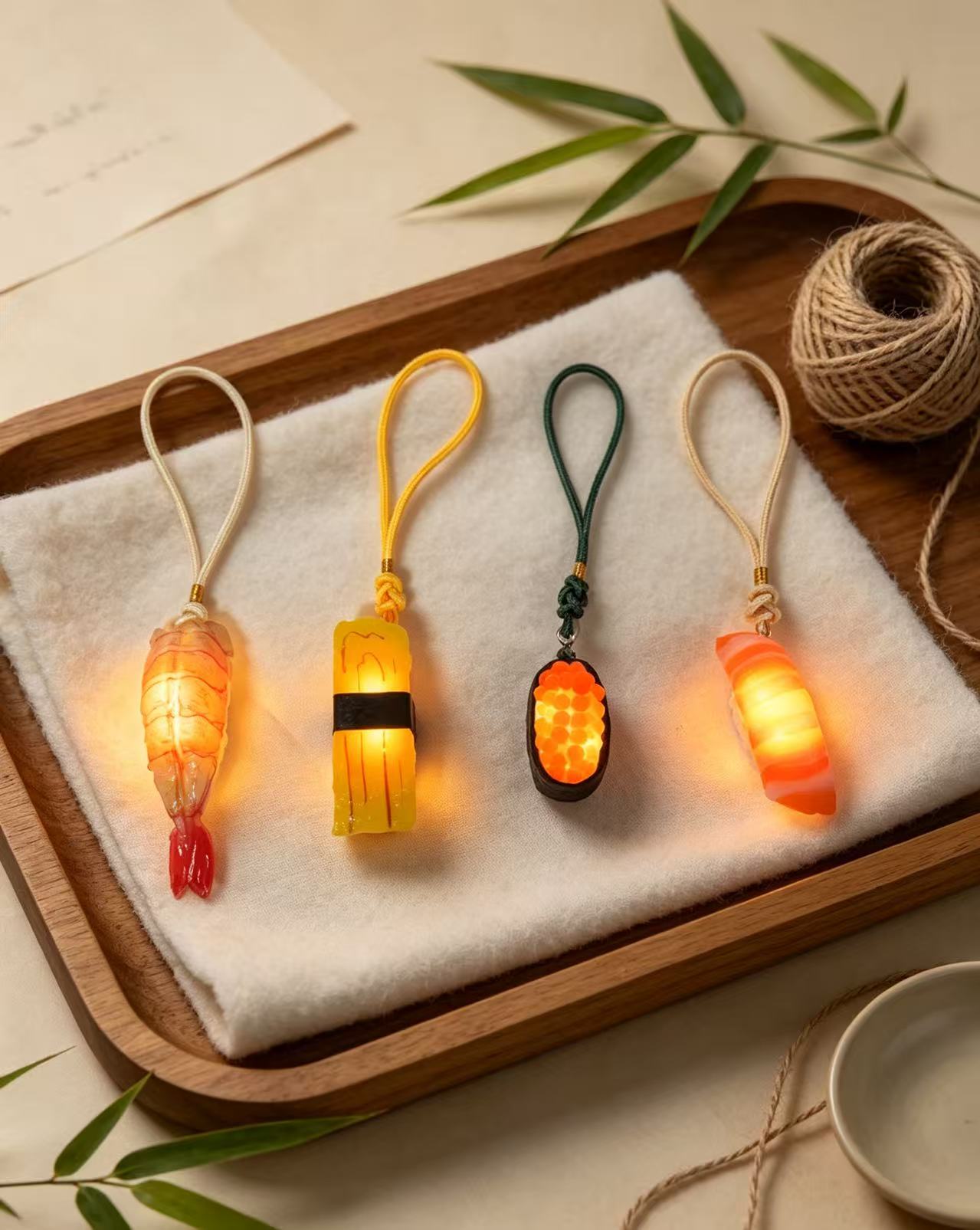 Maki four sushi lights lit in a warm tray scene