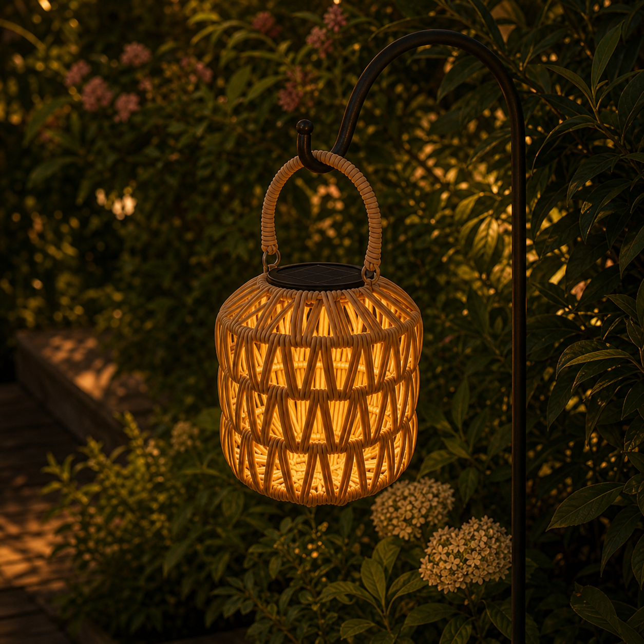 Rattan Glow — Solar Outdoor Lantern