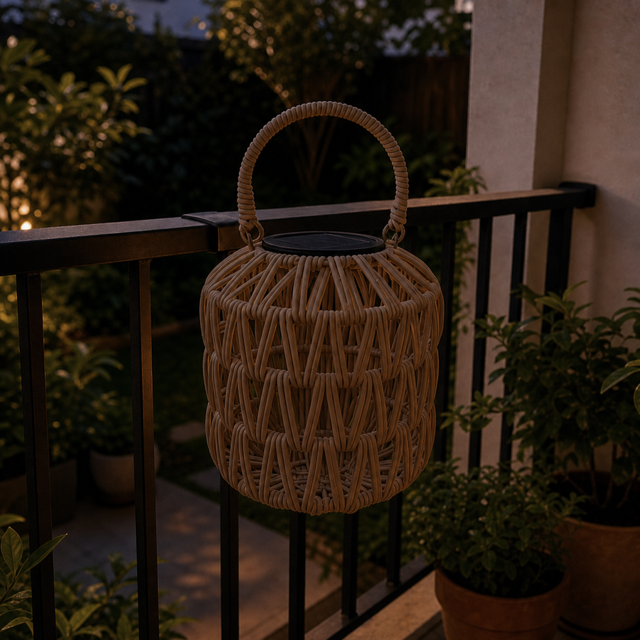 Rattan Glow — Solar Outdoor Lantern